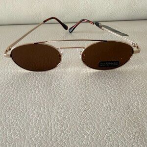 NWT HOUSE OF HARLOW 1960 GOLD OVAL SUNGLASSES BROWN LENS RETRO 90S Y2K STYLE